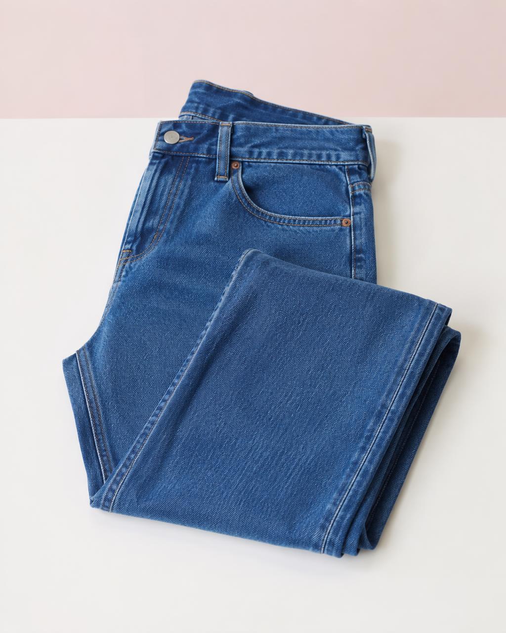 Calça jeans feminina azul dobrada